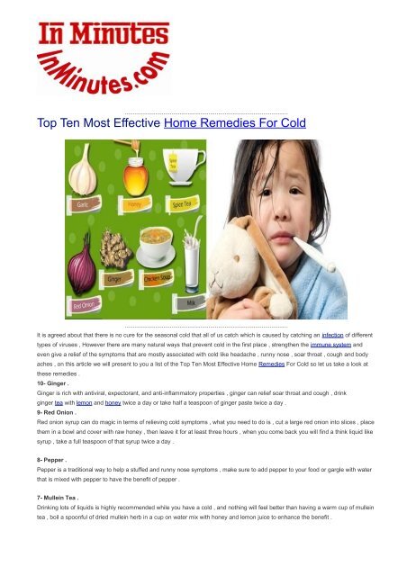 Top Ten Most Effective Home Remedies For Cold