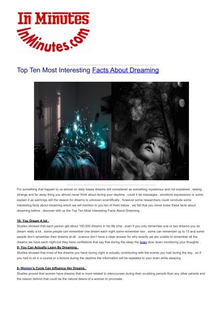 Top Ten Most Interesting Facts About Dreaming