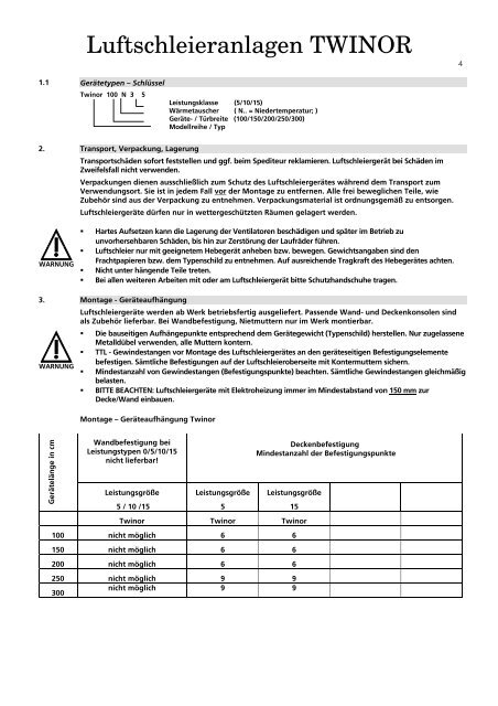 Montageanleitung Betriebsanleitung Wartungsanleitung