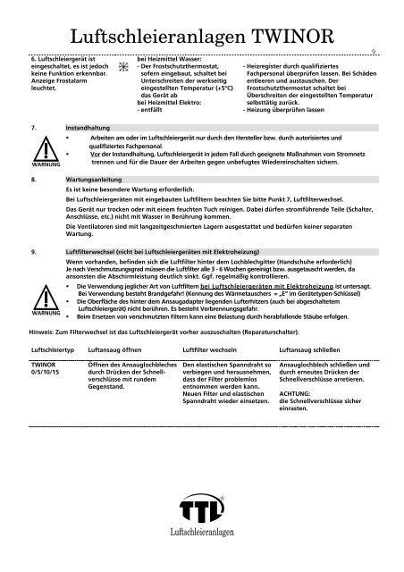 Montageanleitung Betriebsanleitung Wartungsanleitung