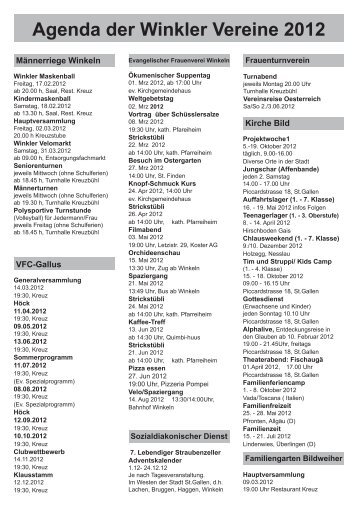 Agenda der Winkler Vereine 2012 - Quartierverein Winkeln