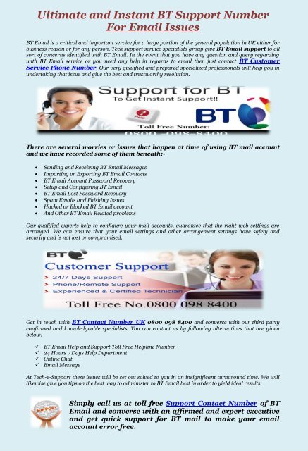 BT Customer Support Number