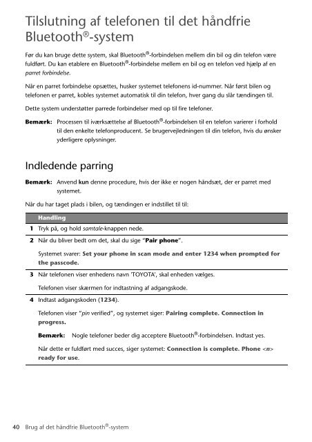 Toyota Bluetooth SWC English Danish Finnish Norwegian Swedish - PZ420-00291-NE - Bluetooth SWC English Danish Finnish Norwegian Swedish - Manuale d'Istruzioni