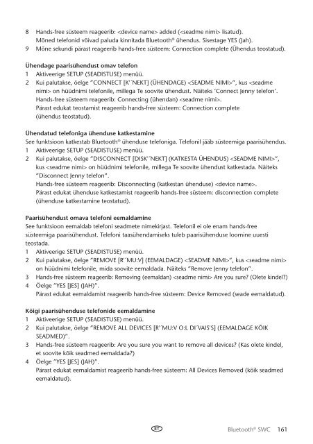 Toyota Bluetooth SWC English Russian Lithuanian Latvian Estonian - PZ420-00296-BE - Bluetooth SWC English Russian Lithuanian Latvian Estonian - Manuale d'Istruzioni