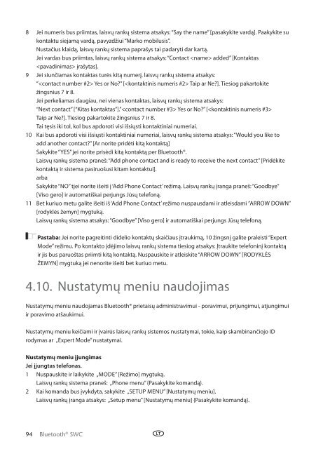 Toyota Bluetooth SWC English Russian Lithuanian Latvian Estonian - PZ420-00296-BE - Bluetooth SWC English Russian Lithuanian Latvian Estonian - Manuale d'Istruzioni