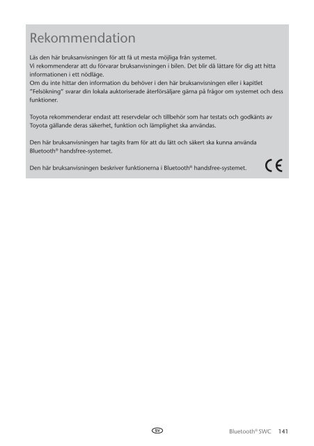 Toyota Bluetooth SWC English Danish Finnish Norwegian Swedish - PZ420-00296-NE - Bluetooth SWC English Danish Finnish Norwegian Swedish - Manuale d'Istruzioni