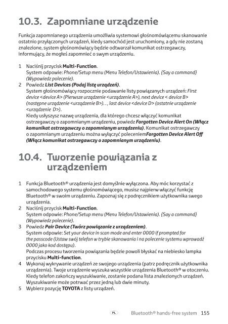 Toyota Bluetooth hands - PZ420-I0291-EE - Bluetooth hands-free system (Czech, English, Hungarian, Polish, Russian) - Manuale d'Istruzioni