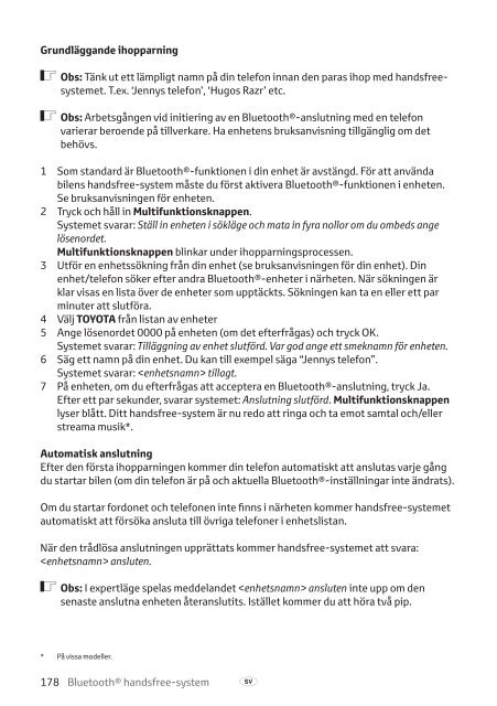 Toyota Bluetooth hands - PZ420-I0291-NE - Bluetooth hands-free system (Danish, English, Finnish, Norwegian, Swedish) - Manuale d'Istruzioni