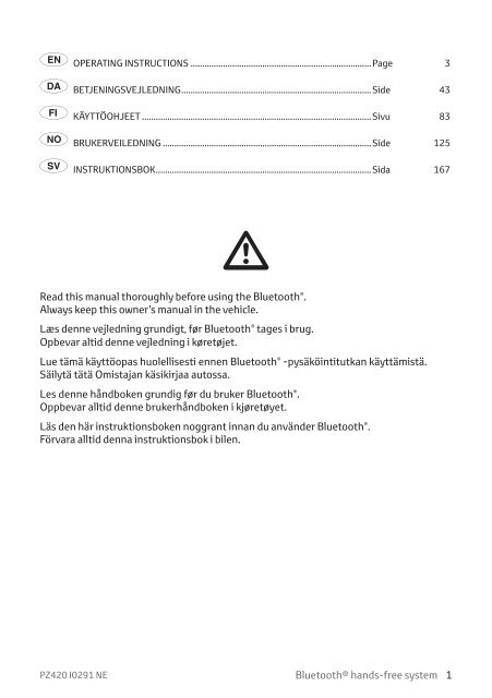 Toyota Bluetooth hands - PZ420-I0291-NE - Bluetooth hands-free system (Danish, English, Finnish, Norwegian, Swedish) - Manuale d'Istruzioni