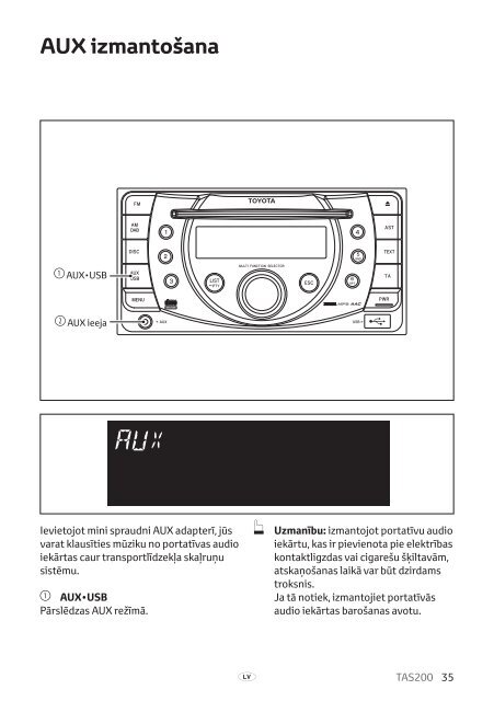 Toyota TAS200 - PZ420-00212-LV - TAS200 (Latvian) - Manuale d'Istruzioni