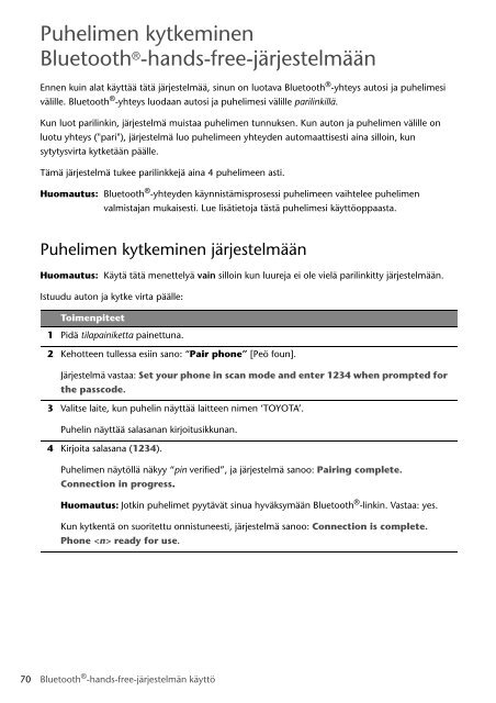 Toyota Bluetooth SWC English Danish Finnish Norwegian Swedish - PZ420-00291-NE - Bluetooth SWC English Danish Finnish Norwegian Swedish - Manuale d'Istruzioni