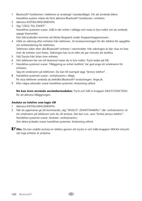 Toyota Bluetooth UIM English Danish Finnish Norwegian Swedish - PZ420-00292-NE - Bluetooth UIM English Danish Finnish Norwegian Swedish - Manuale d'Istruzioni