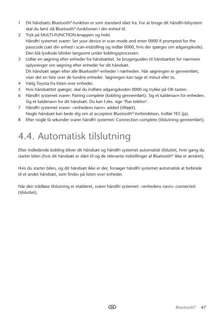 Toyota Bluetooth UIM English Danish Finnish Norwegian Swedish - PZ420-00292-NE - Bluetooth UIM English Danish Finnish Norwegian Swedish - Manuale d'Istruzioni