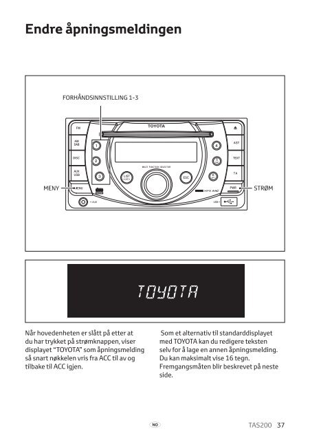 Toyota TAS200 - PZ420-00212-NO - TAS200 (Norwegian) - Manuale d'Istruzioni