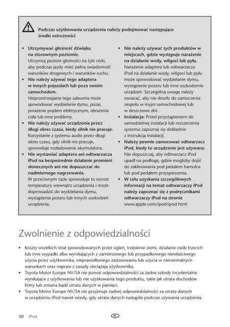 Toyota Ipod Integration Kit Czech, Hungarian, Polish, Russian, Slovenian, Ukrainian - PZ420-00261-EE - Ipod Integration Kit Czech, Hungarian, Polish, Russian, Slovenian, Ukrainian - Manuale d'Istruzioni