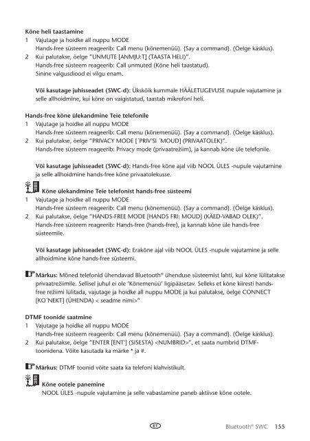 Toyota Bluetooth SWC English Russian Lithuanian Latvian Estonian - PZ420-00296-BE - Bluetooth SWC English Russian Lithuanian Latvian Estonian - Manuale d'Istruzioni