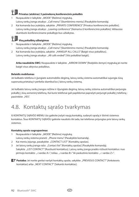 Toyota Bluetooth SWC English Russian Lithuanian Latvian Estonian - PZ420-00296-BE - Bluetooth SWC English Russian Lithuanian Latvian Estonian - Manuale d'Istruzioni
