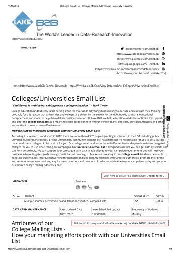 Mailing List of Universities