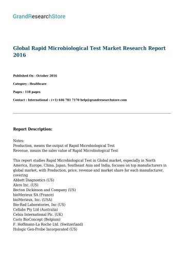 Global Rapid Microbiological Test Market Research Report 2016