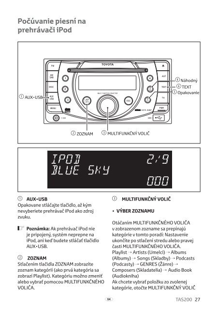 Toyota TAS200 - PZ420-00212-SK - TAS200 (Slovak) - Manuale d'Istruzioni