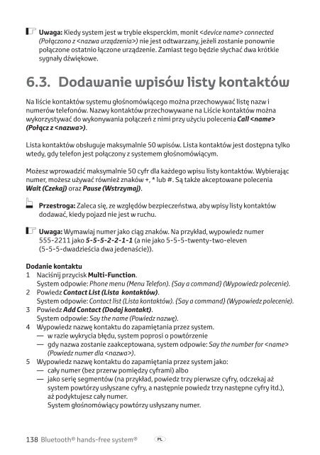 Toyota Bluetooth hands - PZ420-I0290-EE - Bluetooth hands-free system (English Czech Hungarian Polish Russian) - Manuale d'Istruzioni