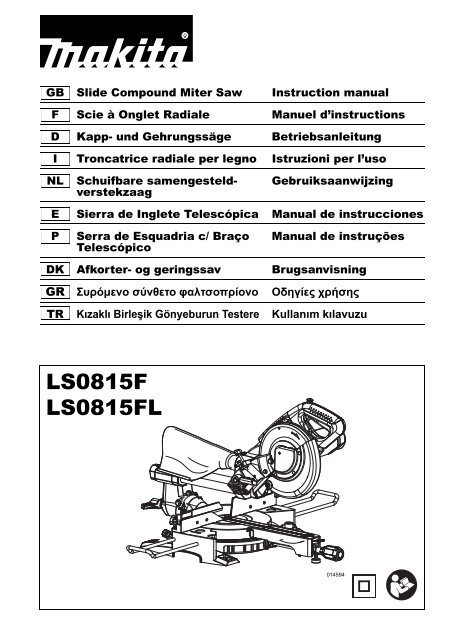 Makita SEGA DA BANCO 216mm - LS0815FL - Manuale Istruzioni