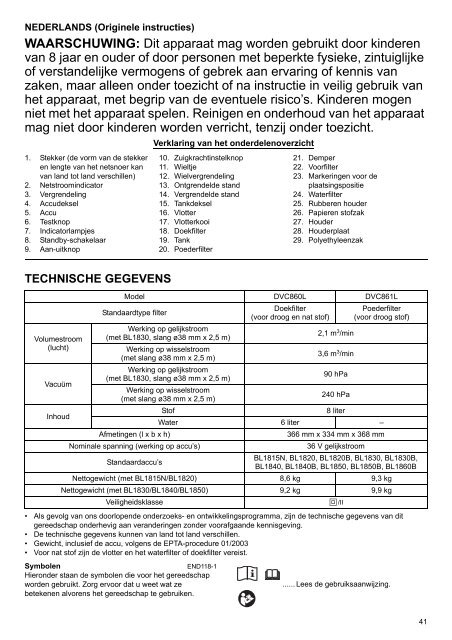 Makita ASPIRATORE AC/DC 8L 18Vx2 - DVC860LZ - Manuale Istruzioni