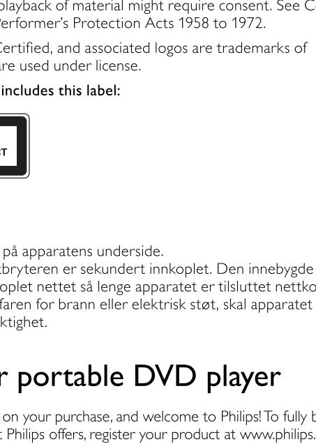 Philips Lecteur de DVD portable - Mode d&rsquo;emploi - ENG
