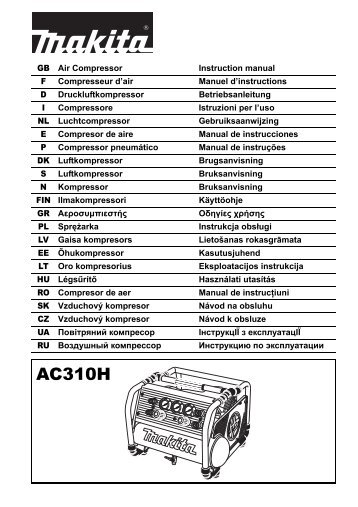 Makita COMPRESSORE AD ALTA PRESSIONE - AC310H - Manuale Istruzioni