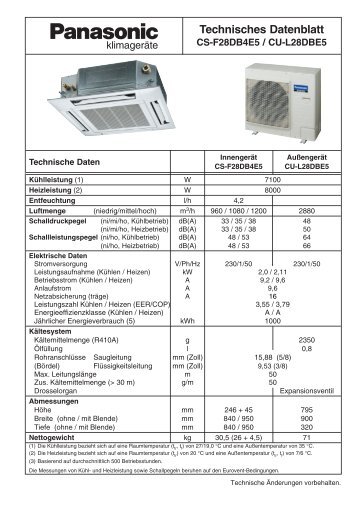 Technisches Datenblatt CS-F28DB4E5 / CU ... - Kälte Bast GmbH