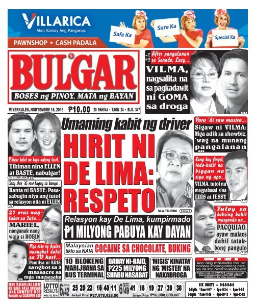November 16, 2016 BULGAR: BOSES NG PINOY, MATA NG BAYAN