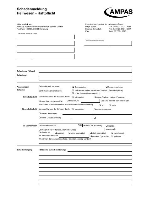 Schadenmeldung Heilwesen Haftpflicht Magrowski Partner