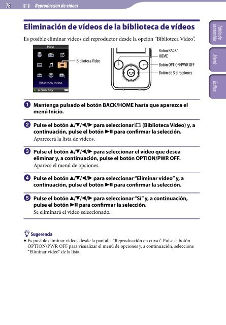 Sony NWZ-S639F - NWZ-S639F Istruzioni per l'uso Spagnolo
