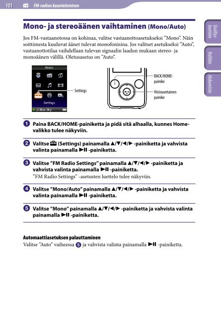 Sony NWZ-S639F - NWZ-S639F Istruzioni per l'uso Finlandese