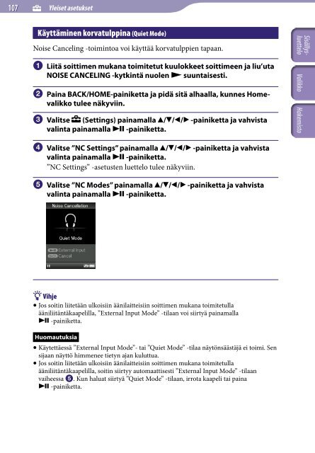 Sony NWZ-S639F - NWZ-S639F Istruzioni per l'uso Finlandese