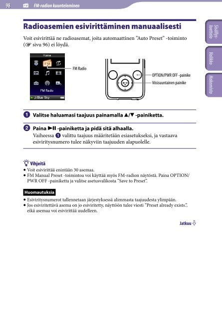 Sony NWZ-S639F - NWZ-S639F Istruzioni per l'uso Finlandese