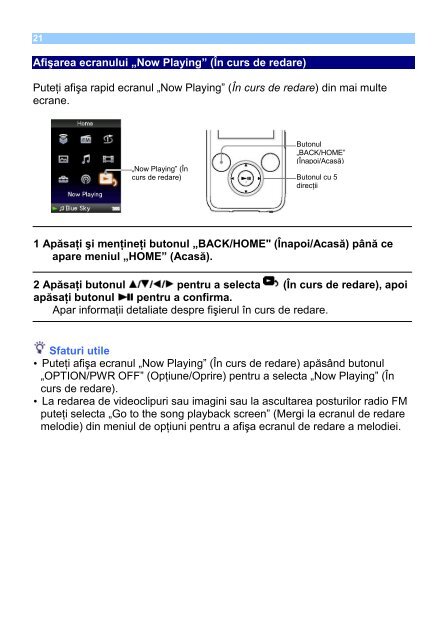 Sony NWZ-S639F - NWZ-S639F Istruzioni per l'uso Rumeno