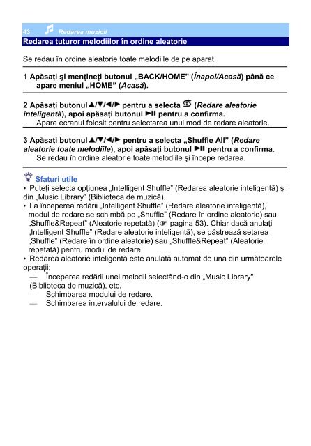 Sony NWZ-S639F - NWZ-S639F Istruzioni per l'uso Rumeno