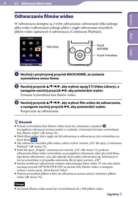 Sony NWZ-S639F - NWZ-S639F Istruzioni per l'uso Polacco