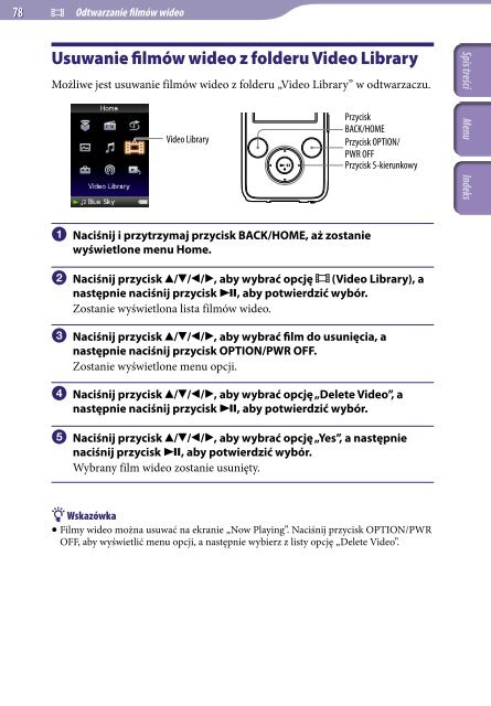 Sony NWZ-S639F - NWZ-S639F Istruzioni per l'uso Polacco