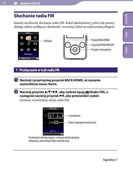 Sony NWZ-S639F - NWZ-S639F Istruzioni per l'uso Polacco