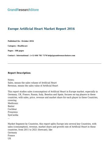 Europe Artificial Heart Market Report 2016