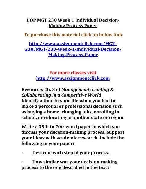 conclusion of decision making Decision making process paper