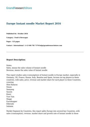 Europe Instant noodle Market Report 2016