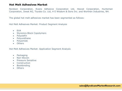 Hot Melt Adhesives Market