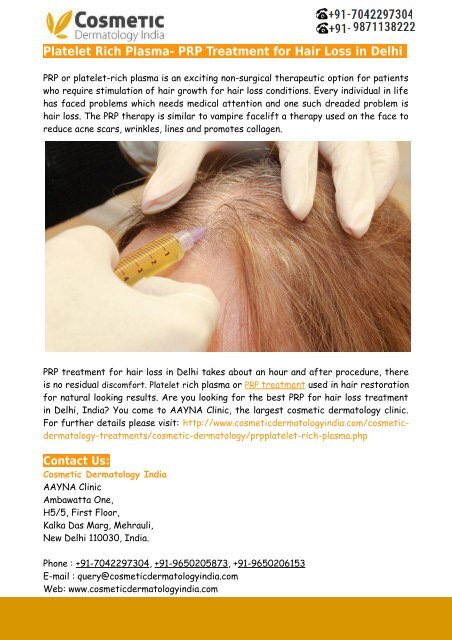 Platelet Rich Plasma- PRP Treatment for Hair Loss in Delhi