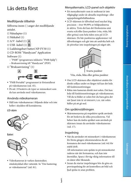 Sony DCR-SX22E - DCR-SX22E Istruzioni per l'uso Svedese