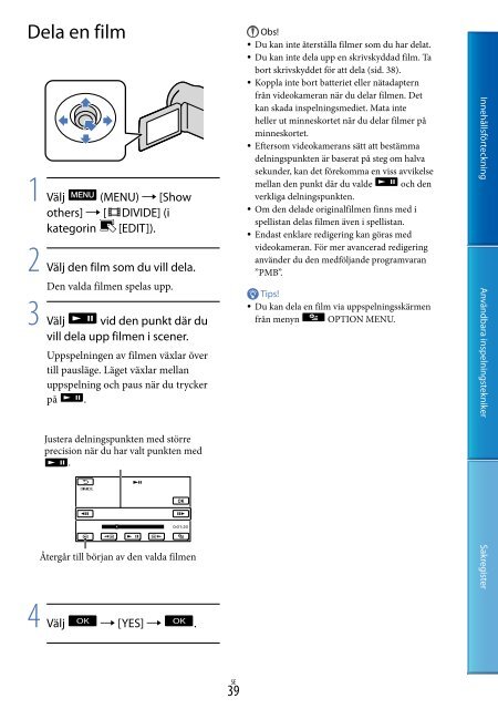 Sony DCR-SX22E - DCR-SX22E Istruzioni per l'uso Svedese