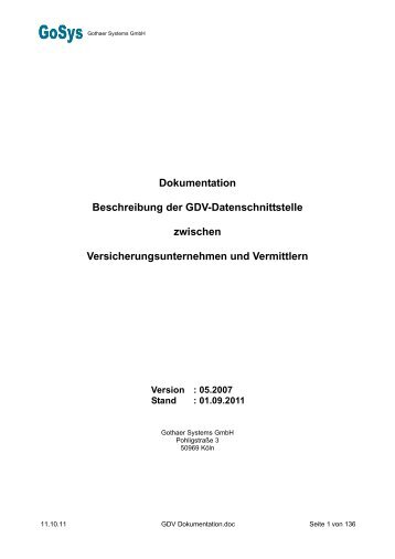 Dokumentation - Beschreibung der GDV-Datenschnittstelle