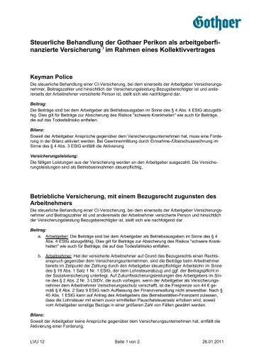 Steuerliche Behandlung der Gothaer Perikon als arbeitgeberfi